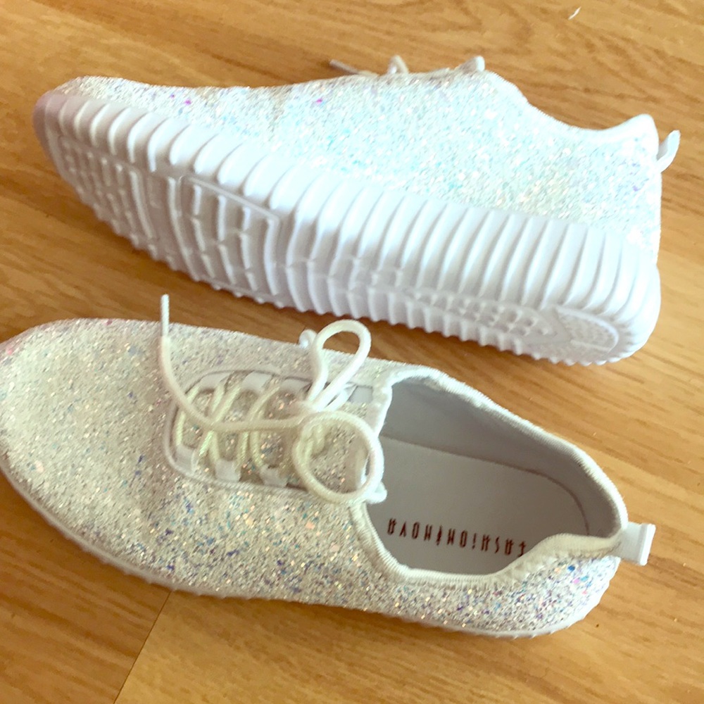Fashion Nova white sparkle tennis shoe